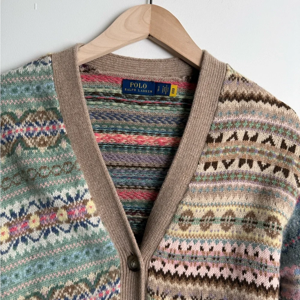 Polo Ralph Lauren Fair Isle Wool-Cashmere Cardigan – Multi-Color Knit – Size S - Picture 2 of 8